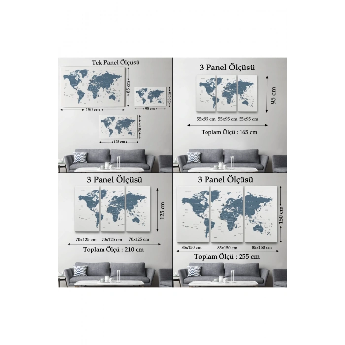 Dünya Haritası  Dekoratif Kanvas Tablo 1062