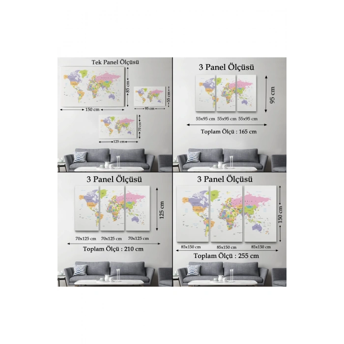 Dünya Haritası  Dekoratif Kanvas Tablo 1064
