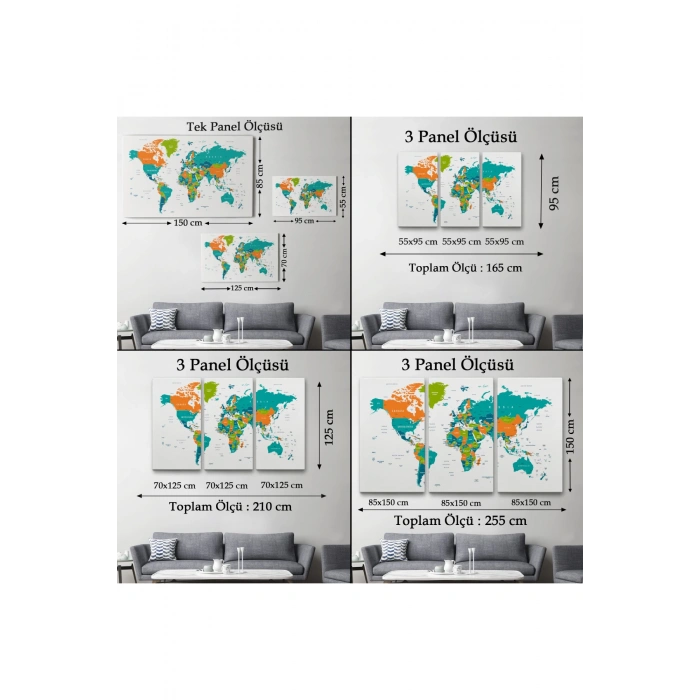 Dünya Haritası  Dekoratif Kanvas Tablo 1076