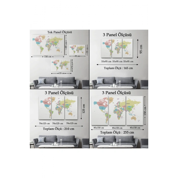 Dünya Haritası  Dekoratif Kanvas Tablo 1077
