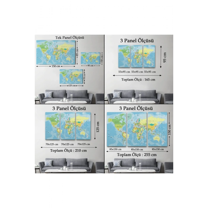 Dünya Haritası  Dekoratif Kanvas Tablo 1079