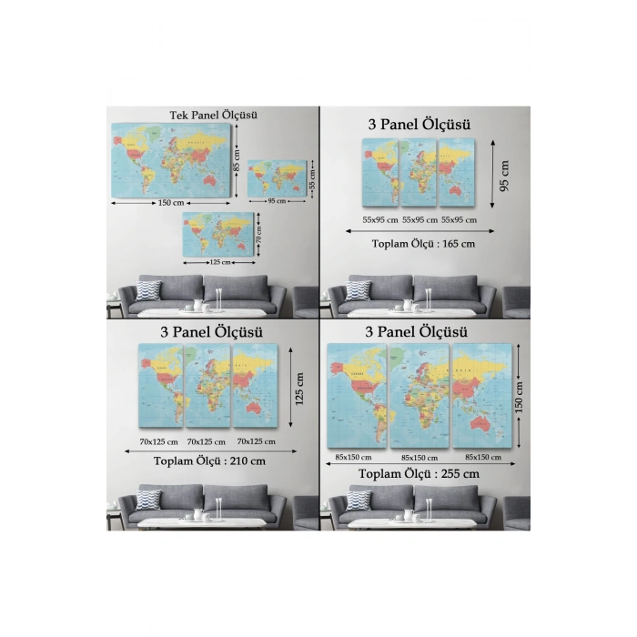 Dünya Haritası  Dekoratif Kanvas Tablo 1080