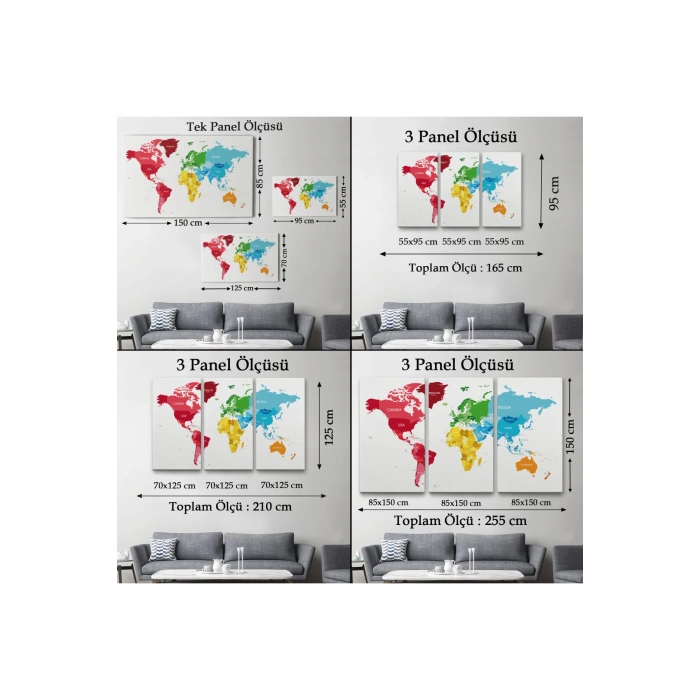 Dünya Haritası  Dekoratif Kanvas Tablo 1090