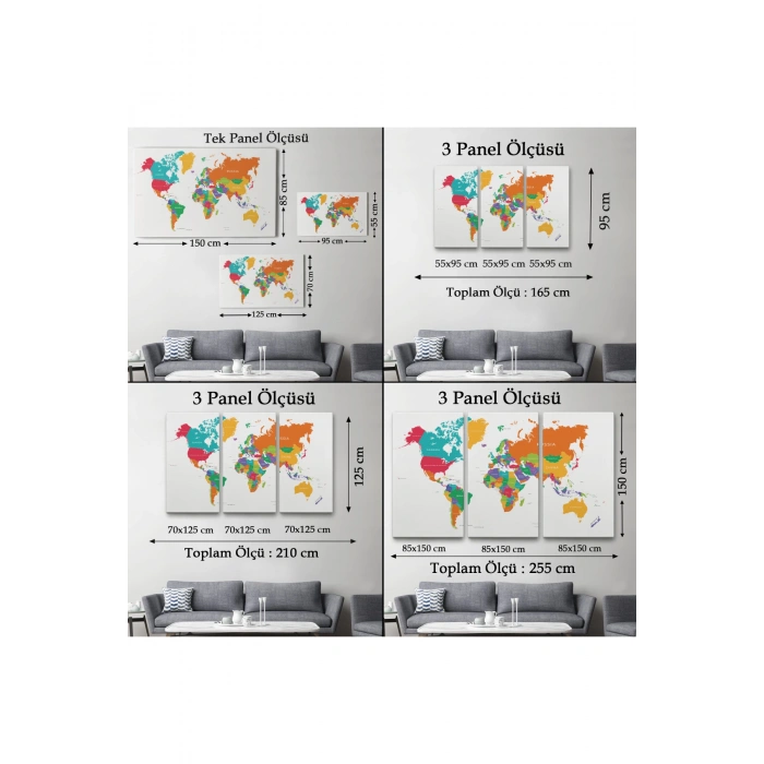 Dünya Haritası  Dekoratif Kanvas Tablo 1095