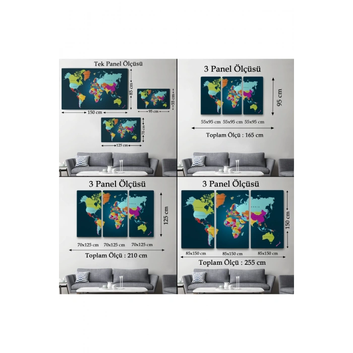 Dünya Haritası  Dekoratif Kanvas Tablo 1098