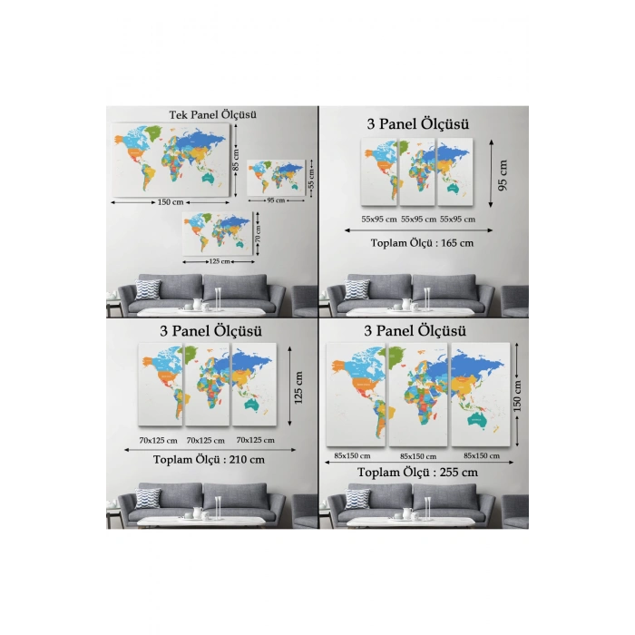 Dünya Haritası  Dekoratif Kanvas Tablo 1103