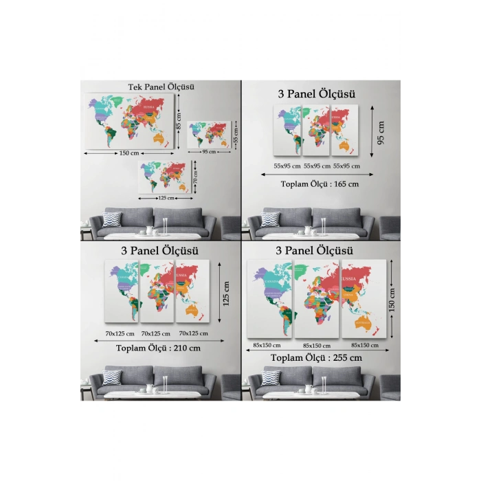 Dünya Haritası  Dekoratif Kanvas Tablo 1104