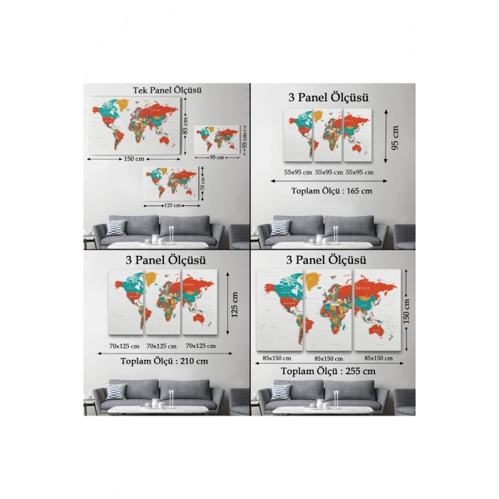 Dünya Haritası  Dekoratif Kanvas Tablo 1110