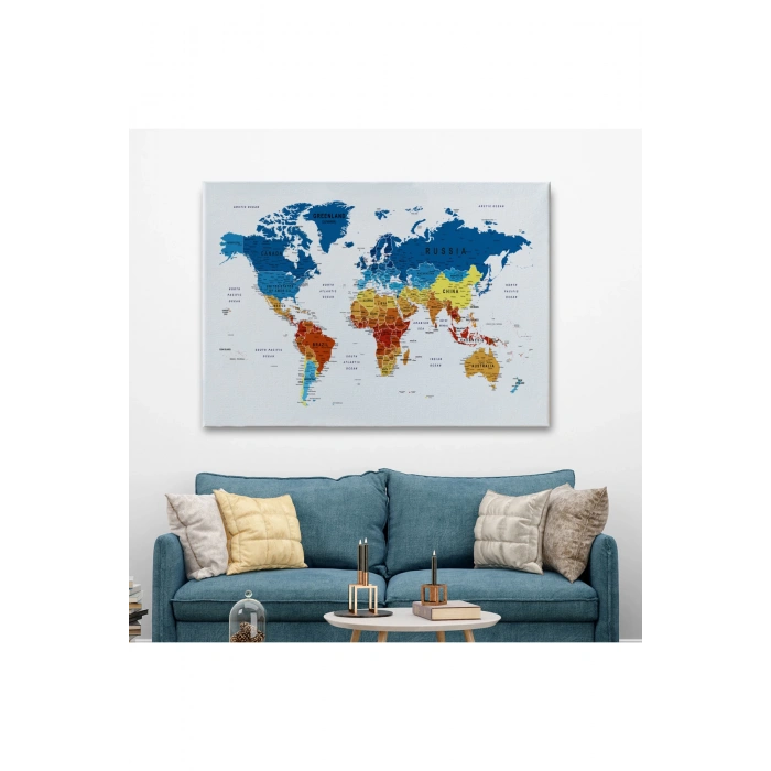 Dünya Haritası Dekoratif Kanvas Tablo Son Derece Detaylı ve Eğitici 1569