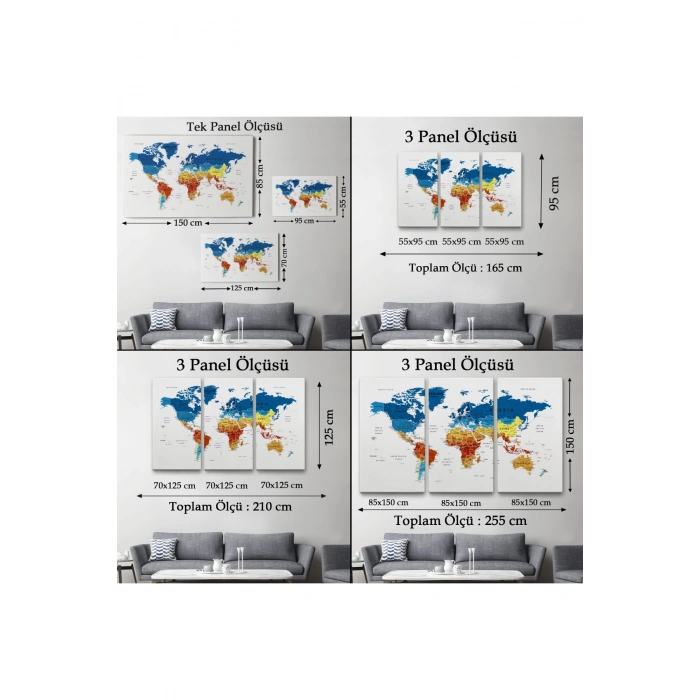 Dünya Haritası Dekoratif Kanvas Tablo Son Derece Detaylı ve Eğitici 1569