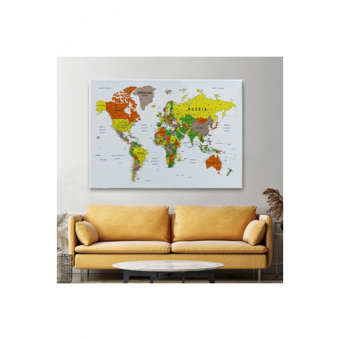 Dünya Haritası Dekoratif Kanvas Tablo Son Derece Detaylı ve Eğitici 1570