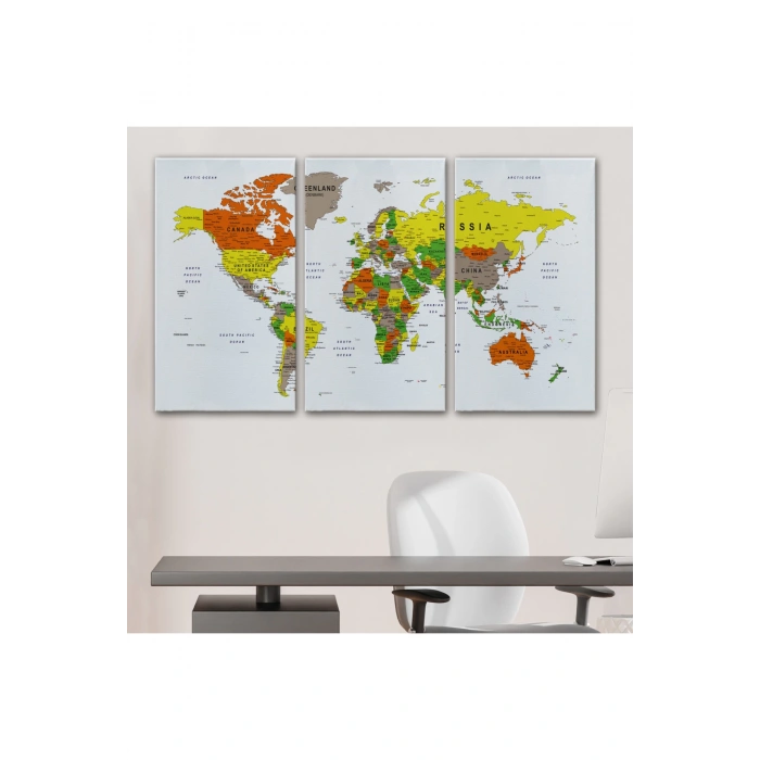 Dünya Haritası Dekoratif Kanvas Tablo Son Derece Detaylı ve Eğitici 1570