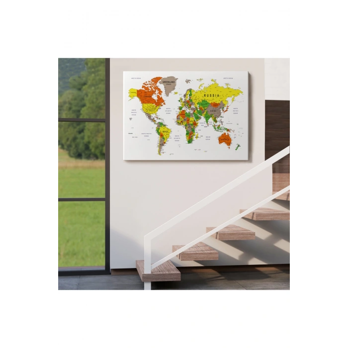 Dünya Haritası Dekoratif Kanvas Tablo Son Derece Detaylı ve Eğitici 1570