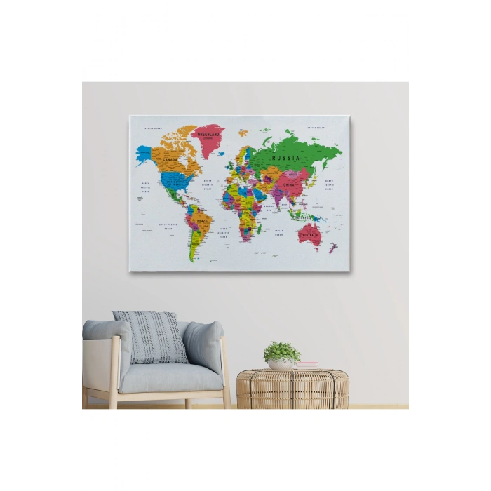 Dünya Haritası Dekoratif Kanvas Tablo Son Derece Detaylı ve Eğitici 1572