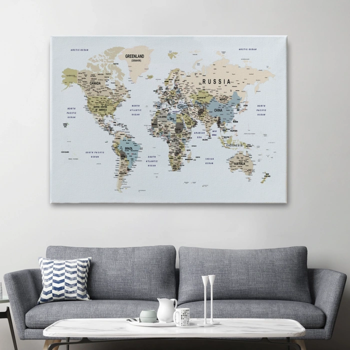 Dünya Haritası Dekoratif Kanvas Tablo Son Derece Detaylı ve Eğitici 1584