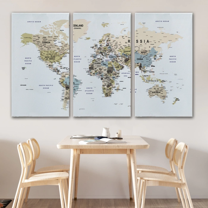 Dünya Haritası Dekoratif Kanvas Tablo Son Derece Detaylı ve Eğitici 1584