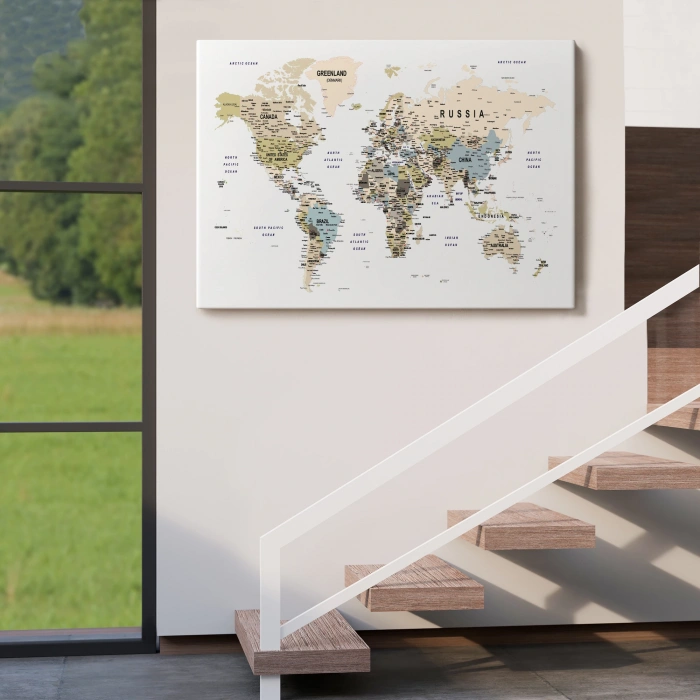 Dünya Haritası Dekoratif Kanvas Tablo Son Derece Detaylı ve Eğitici 1584