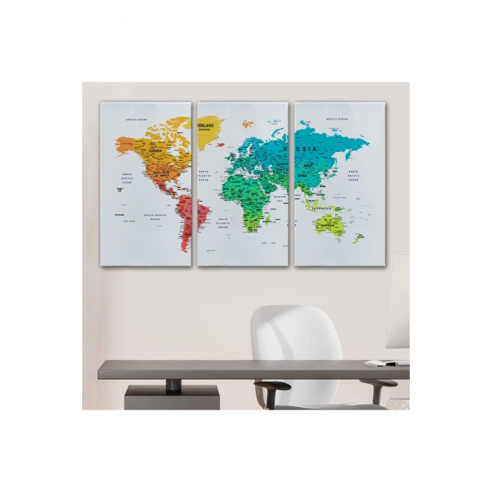 Dünya Haritası Dekoratif Kanvas Tablo Son Derece Detaylı ve Eğitici 1602