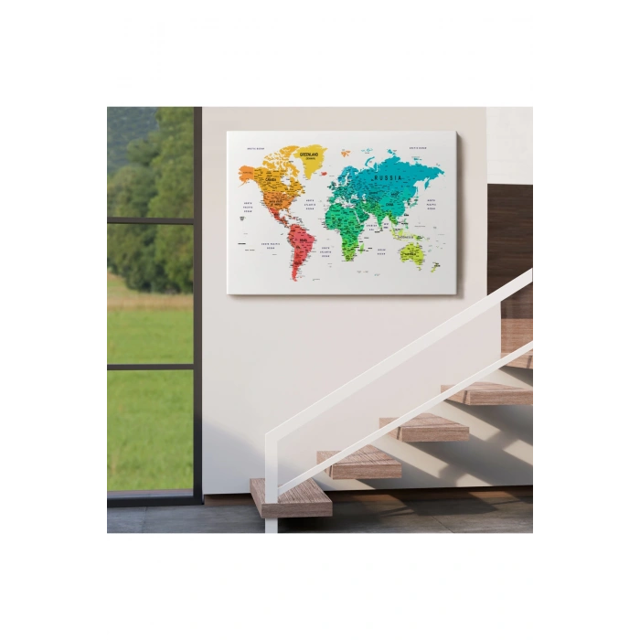 Dünya Haritası Dekoratif Kanvas Tablo Son Derece Detaylı ve Eğitici 1602