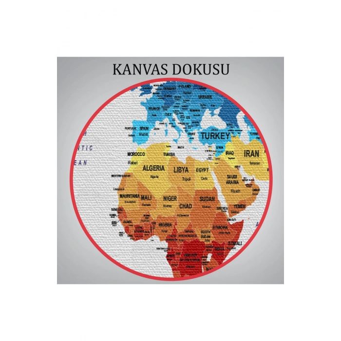 Dünya Haritası Dekoratif Kanvas Tablo Ülke ve Başkentli 1493
