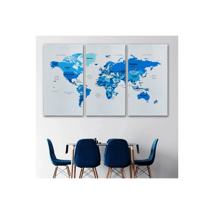 Dünya Haritası Dekoratif Kanvas Tablo Ülke ve Başkentli  1501