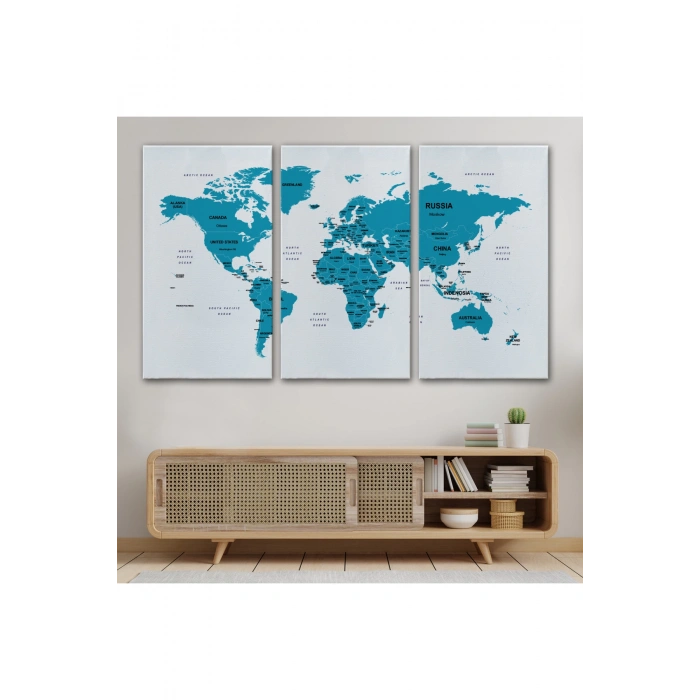 Dünya Haritası Dekoratif Kanvas Tablo Ülke ve Başkentli  1503