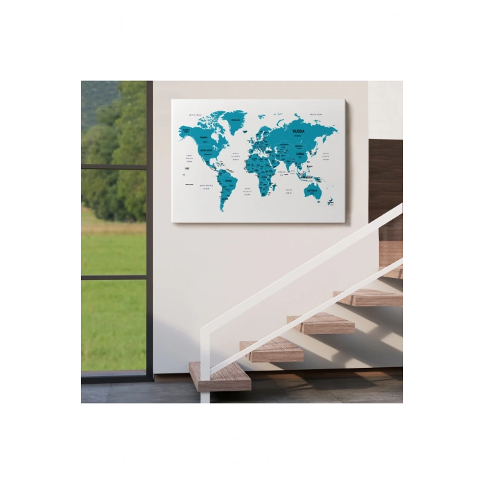 Dünya Haritası Dekoratif Kanvas Tablo Ülke ve Başkentli  1503