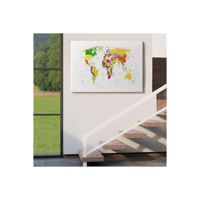 Dünya Haritası Dekoratif Kanvas Tablo Ülke ve Başkentli 1513