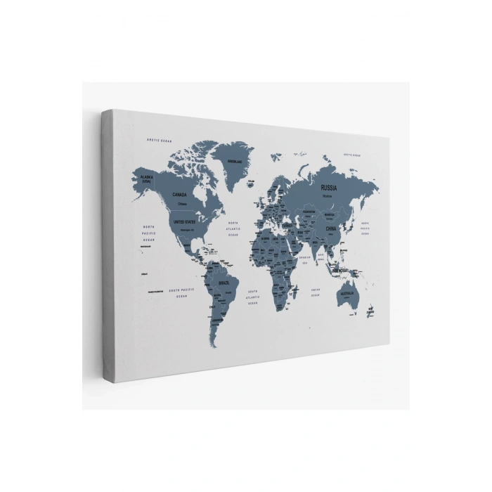 Dünya Haritası Dekoratif Kanvas Tablo Ülke ve Başkentli 1515
