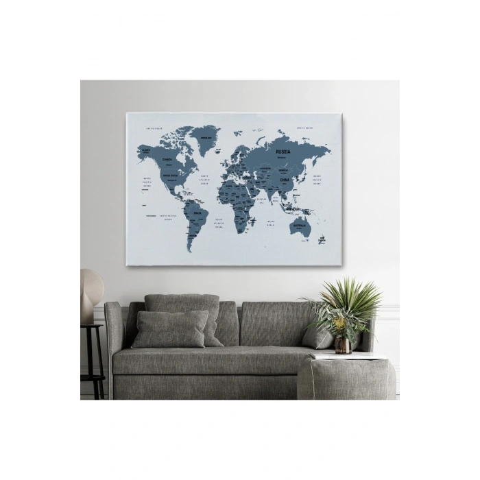 Dünya Haritası Dekoratif Kanvas Tablo Ülke ve Başkentli 1515