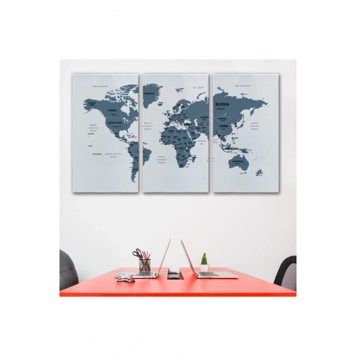 Dünya Haritası Dekoratif Kanvas Tablo Ülke ve Başkentli 1515