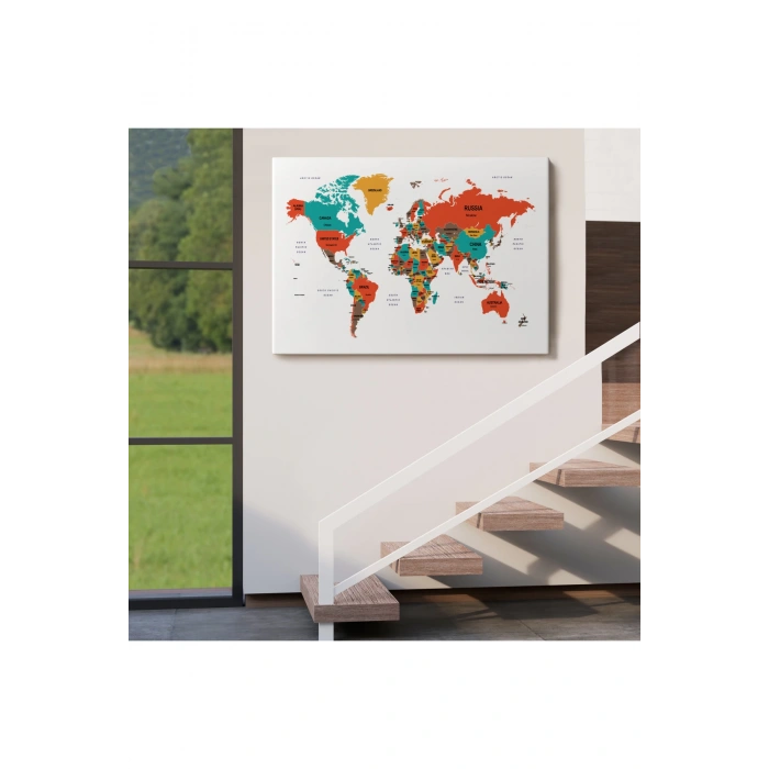 Dünya Haritası Dekoratif Kanvas Tablo Ülke ve Başkentli 1517