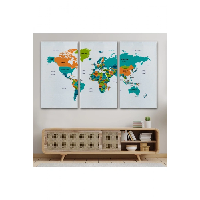 Dünya Haritası Dekoratif Kanvas Tablo Ülke ve Başkentli 1531