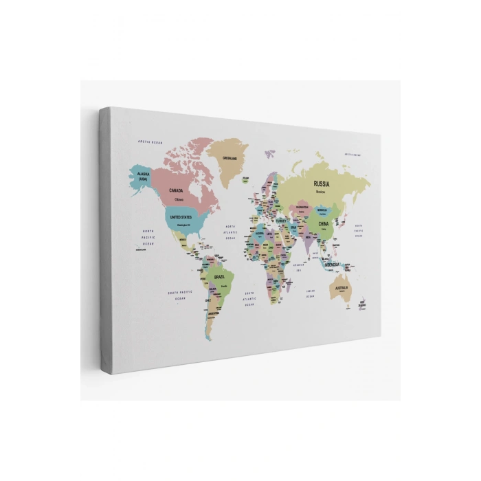Dünya Haritası Dekoratif Kanvas Tablo Ülke ve Başkentli 1533