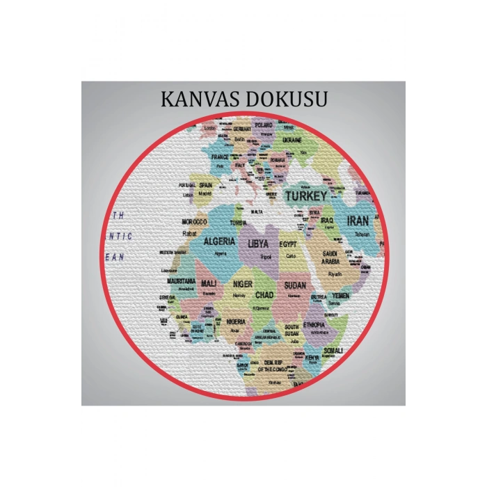 Dünya Haritası Dekoratif Kanvas Tablo Ülke ve Başkentli 1533