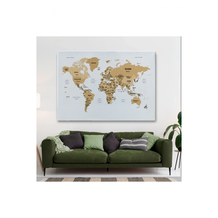 Dünya Haritası Dekoratif Kanvas Tablo Ülke ve Başkentli 1549