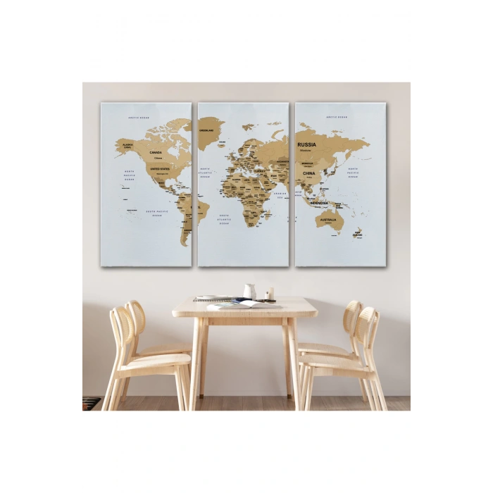 Dünya Haritası Dekoratif Kanvas Tablo Ülke ve Başkentli 1549