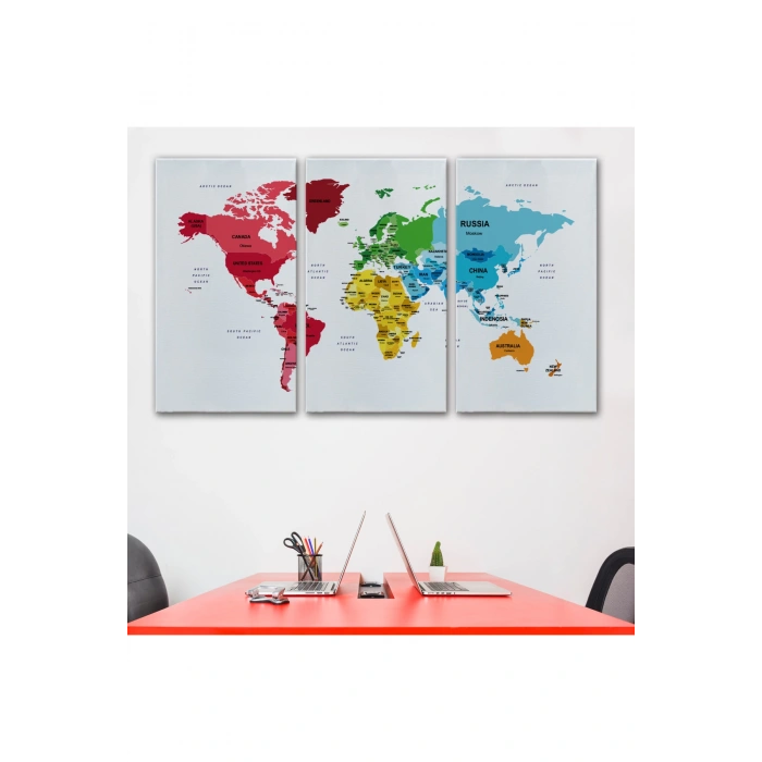 Dünya Haritası Dekoratif Kanvas Tablo Ülke ve Başkentli 1553