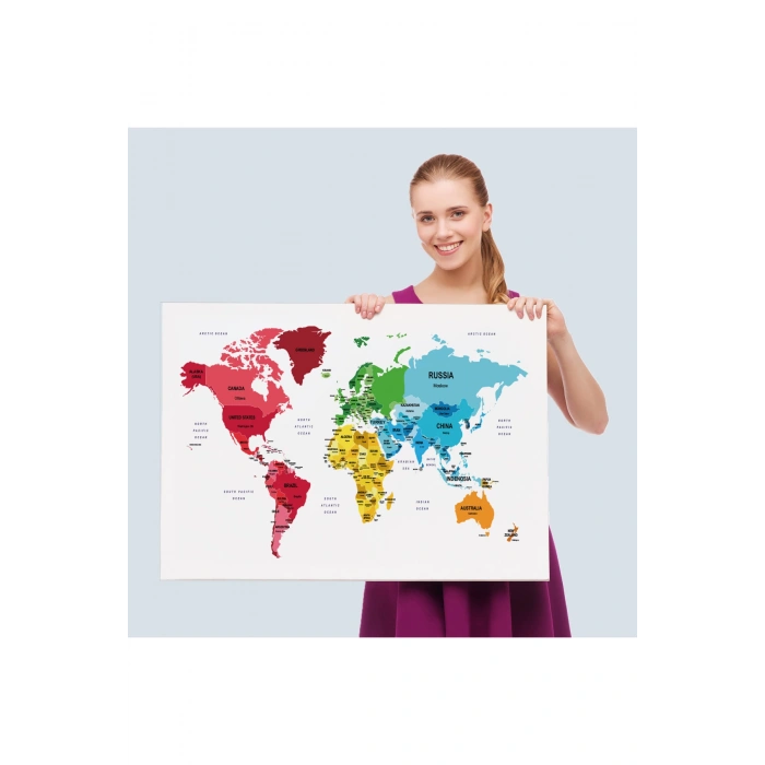 Dünya Haritası Dekoratif Kanvas Tablo Ülke ve Başkentli 1553