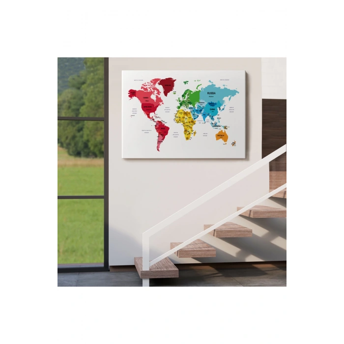 Dünya Haritası Dekoratif Kanvas Tablo Ülke ve Başkentli 1553