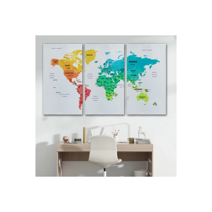 Dünya Haritası Dekoratif Kanvas Tablo Ülke ve Başkentli 1563