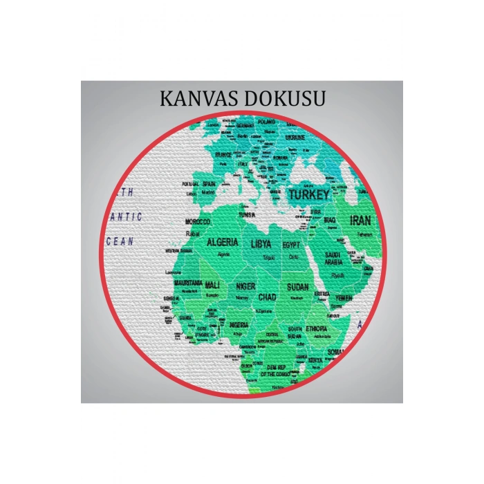 Dünya Haritası Dekoratif Kanvas Tablo Ülke ve Başkentli 1563