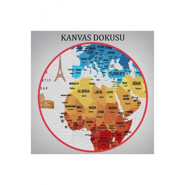 Dünya Haritası Dekoratif Kanvas Tablo Ülke ve Başkentli Öğretici ve Sembollü 2267