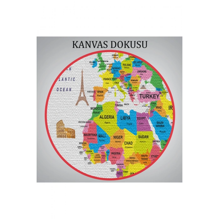 Dünya Haritası Dekoratif Kanvas Tablo Ülke ve Başkentli Öğretici ve Sembollü 2273