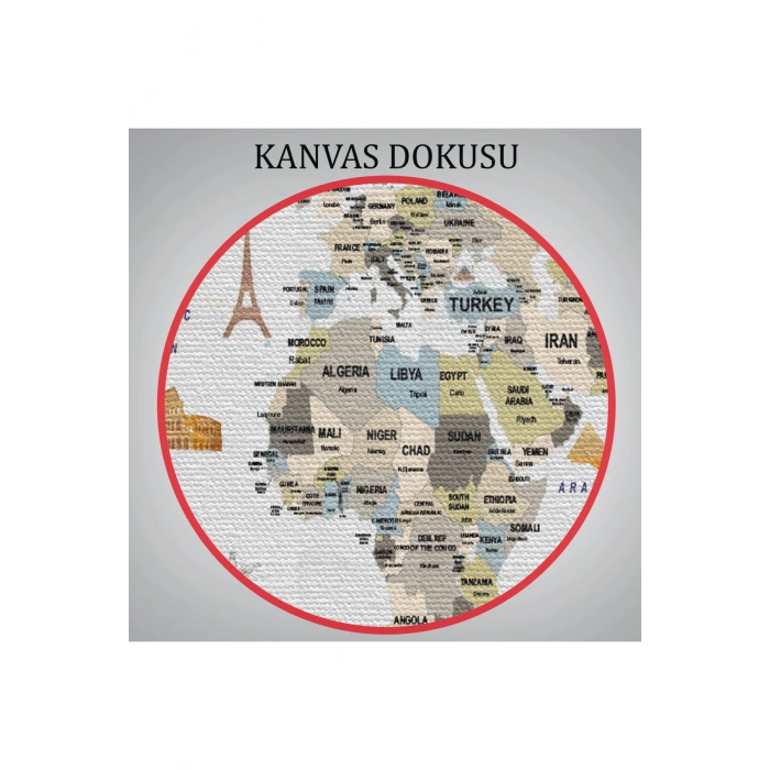 Dünya Haritası Dekoratif Kanvas Tablo Ülke ve Başkentli Öğretici ve Sembollü 2301