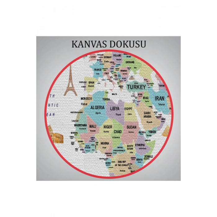 Dünya Haritası Dekoratif Kanvas Tablo Ülke ve Başkentli Öğretici ve Sembollü 2307