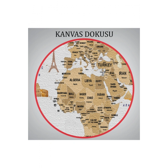 Dünya Haritası Dekoratif Kanvas Tablo Ülke ve Başkentli Öğretici ve Sembollü 2323