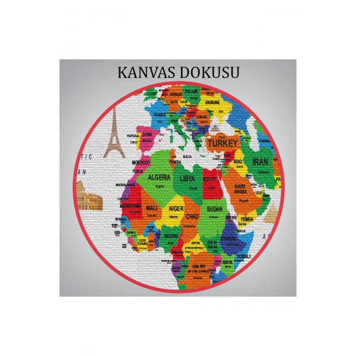 Dünya Haritası Dekoratif Kanvas Tablo Ülke ve Başkentli Öğretici ve Sembollü 2331