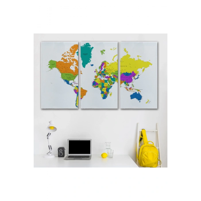 Dünya Haritası Detaylı Dekoratif Kanvas Tablo 1054
