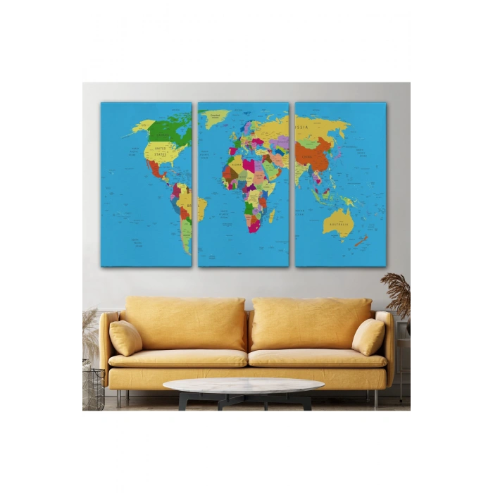 Dünya Haritası Detaylı Dekoratif Kanvas Tablo 1058